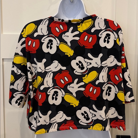 Disney Black Cropped Tee with Red, Yellow & White Mickey Print - Picture 4 of 7